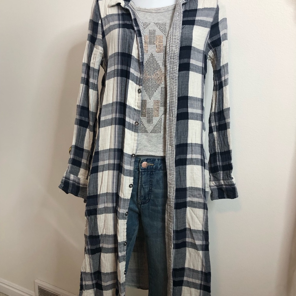 Vintage Havana Navy and Cream Checkered Trench Coat